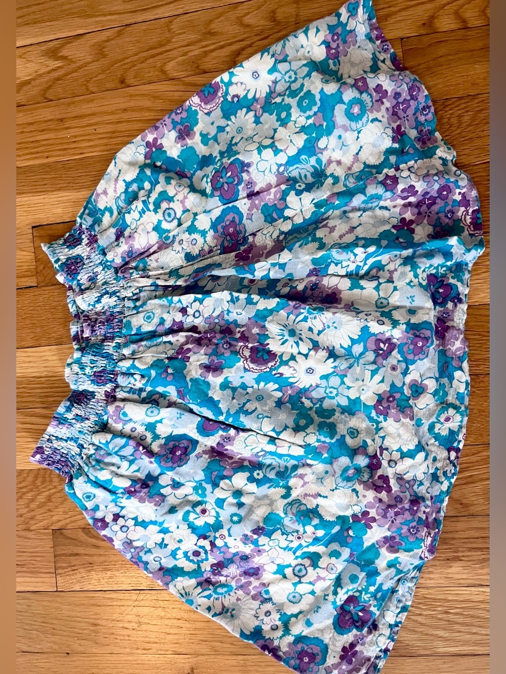 1989 PLACE 12yo Floral Elastic Waist Skirt Teal & Purple pattern